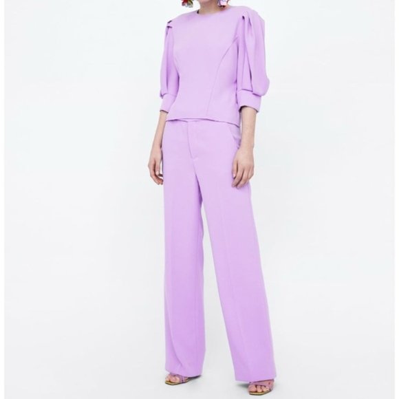 purple trousers zara